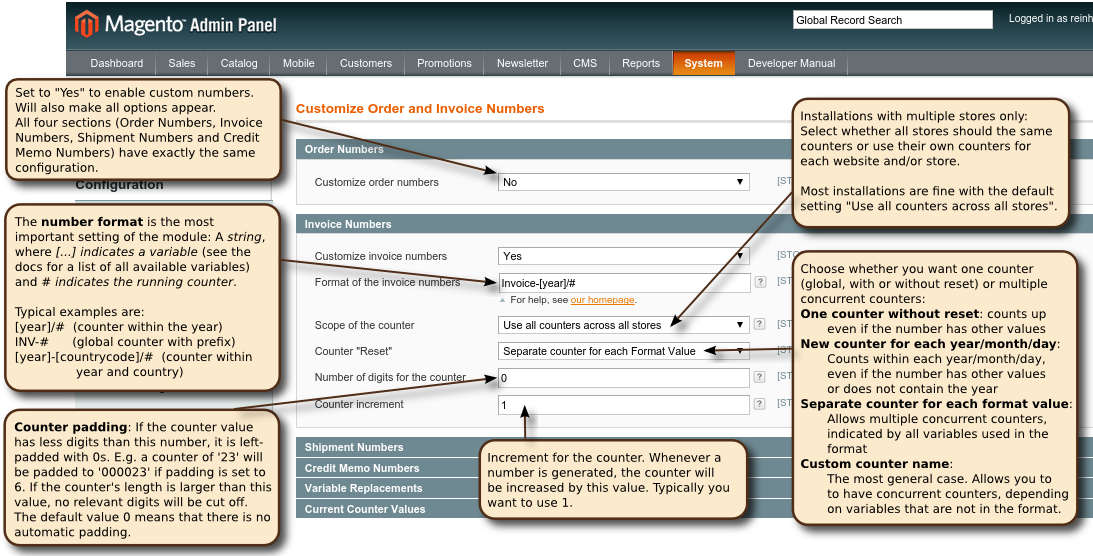 OpenTools Magento Ordernumber Settings annotated