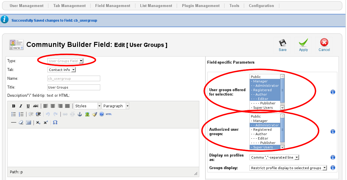 plug usergroupsfield setup6