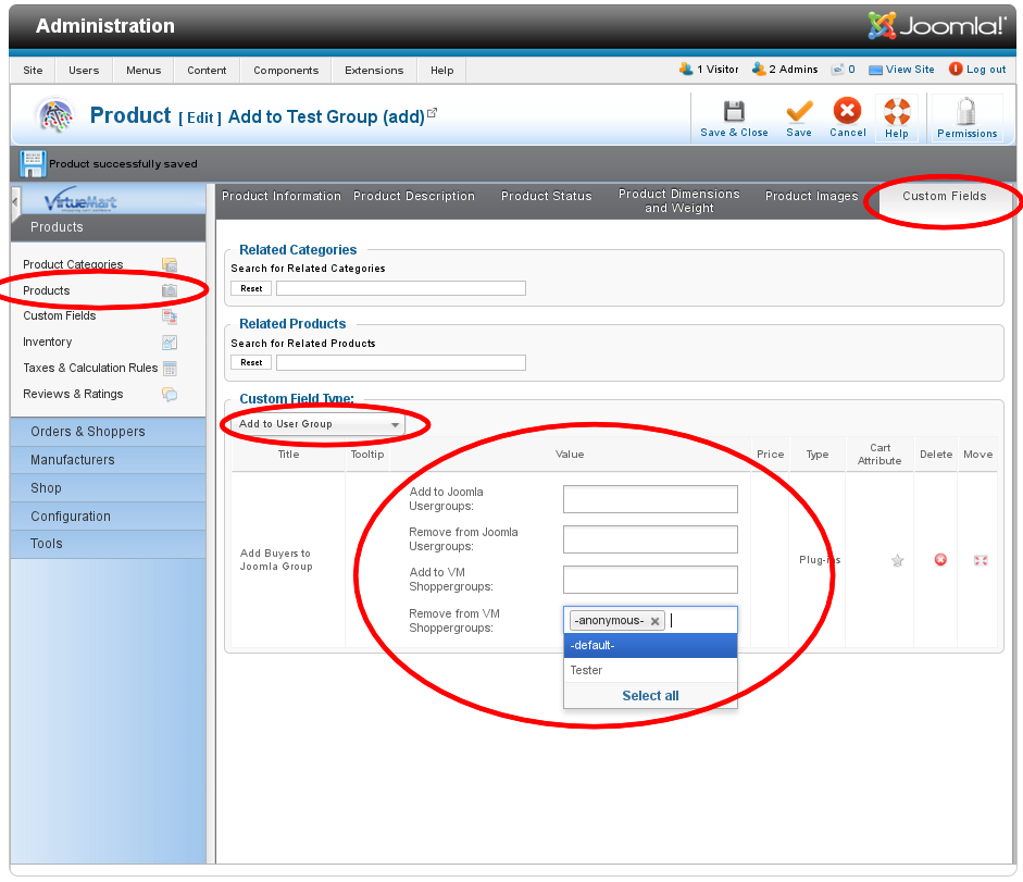 vm buyer groups customfield product