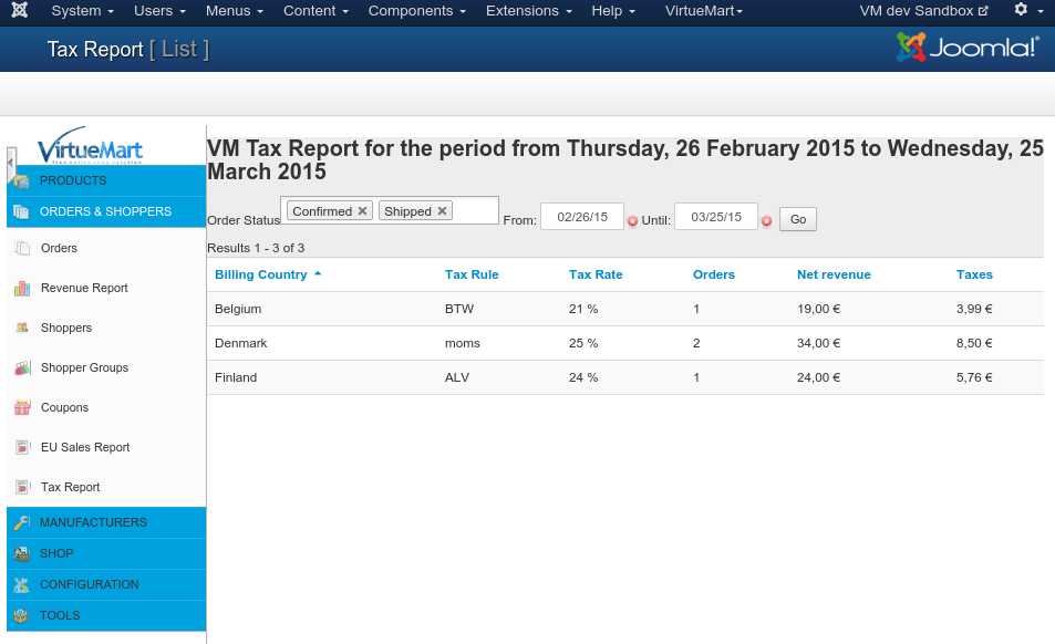 OpenTools VirtueMart TaxReport Report